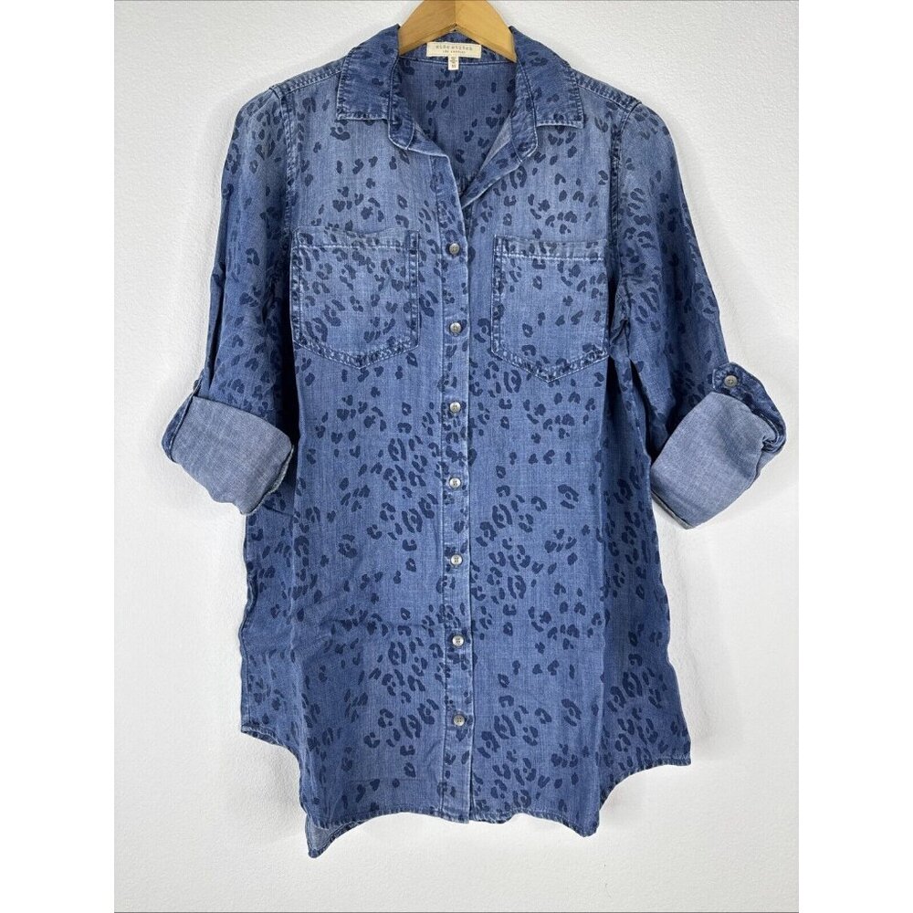 Side Stitch Button Front Tunic Roll Tab Sleeve Si… - image 2